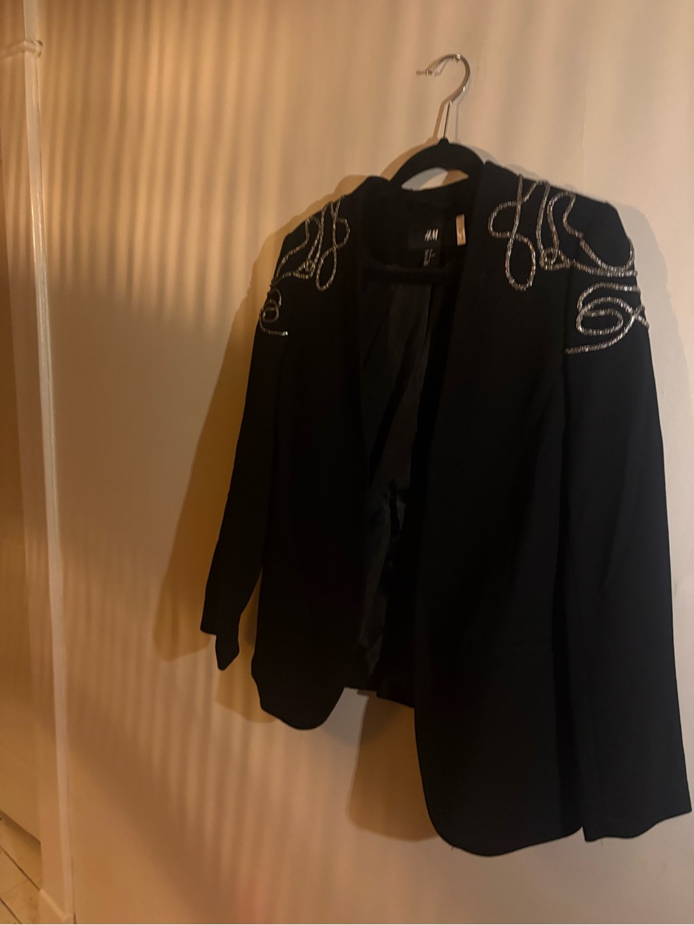 H&M Black Blazer with White Shoulder Embroidery